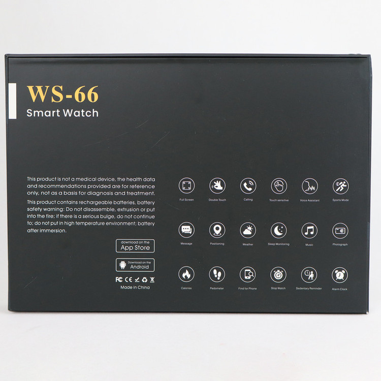 ساعت هوشمند دبلیو اِس مدل ws-66 دارای قابلیت های صفحه نمایش رنگی، صفحه نمایش لمسی، کنترل موسیقی (Music Player)، کنترل سطح اکسیژن خون بند سیلیکون