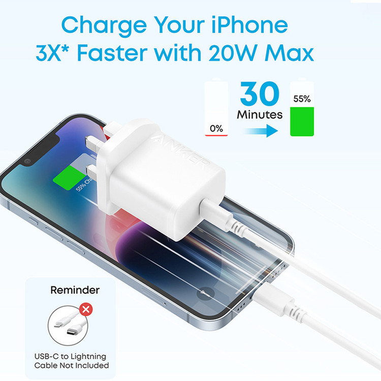 شارژر دیواری انکر مدل B2347 توان 20 وات به همراه کابل USB-C سه پین