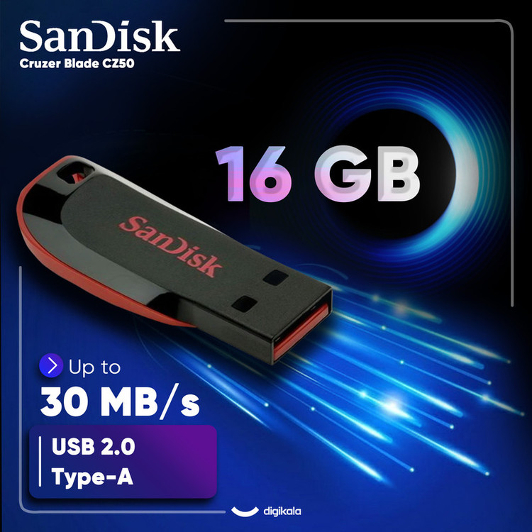 فلش مموری سن دیسک مدل Cruzer Blade CZ50 ظرفیت 16 گیگابایت با رابط USB 2.0